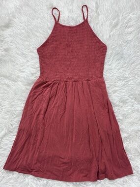 Copper Key Rust Smocked Halter Mini Dress